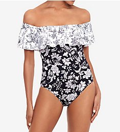 Lauren Ralph Lauren Toile Floral Ruffle Off The Shoulder Swimsuit 255019